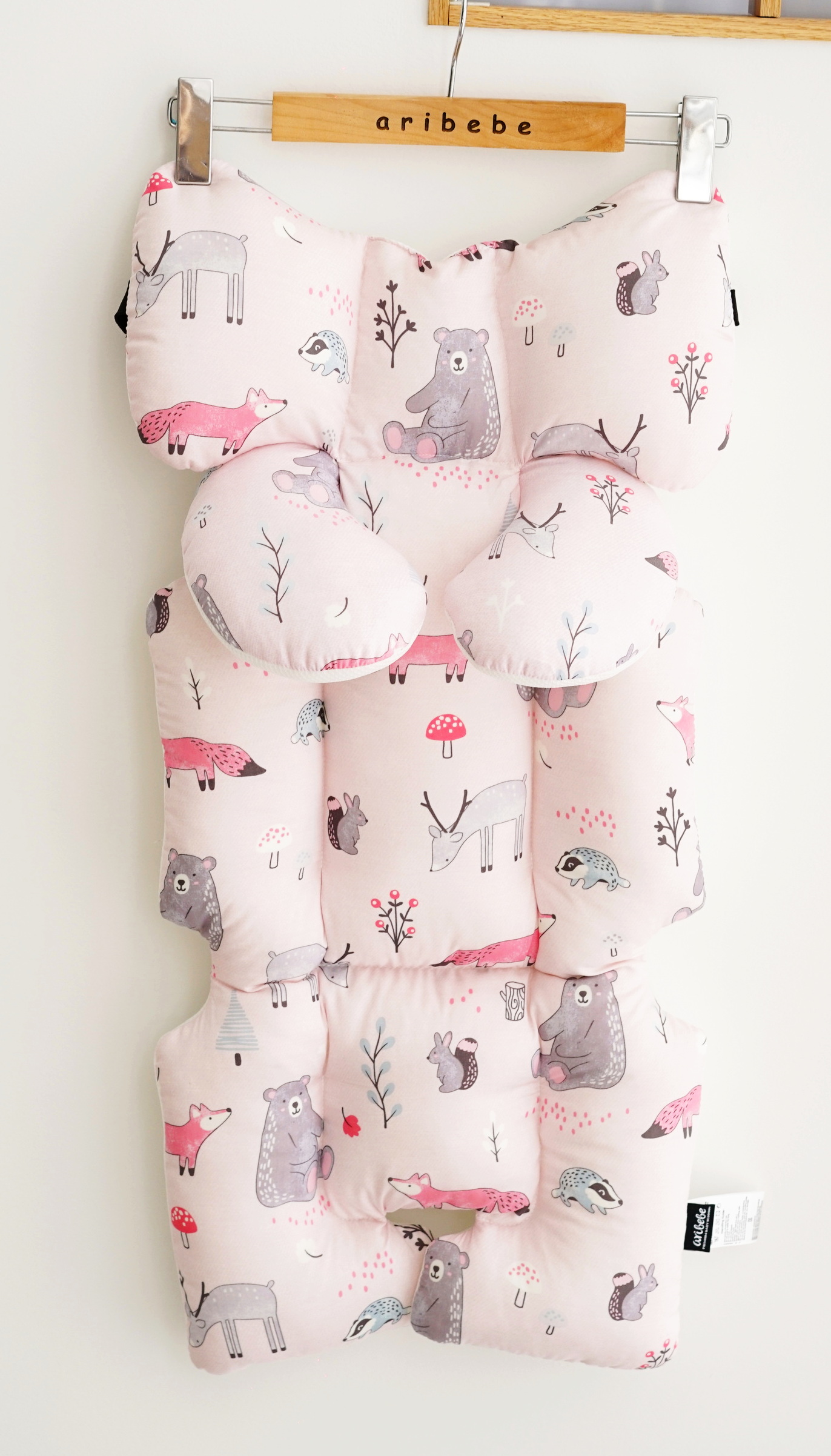เบาะรองรถเข็น คาร์ซีท ARIBEBE ผ้า MICROMODAL ลายสัตว์ป่า ชมพู_10